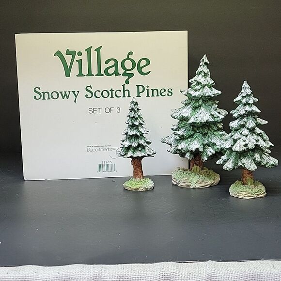 Department 56 Village SNOWY SCOTCH PINES , (Set of 3)  #52615, GREAT Condition! - Picture 1 of 9